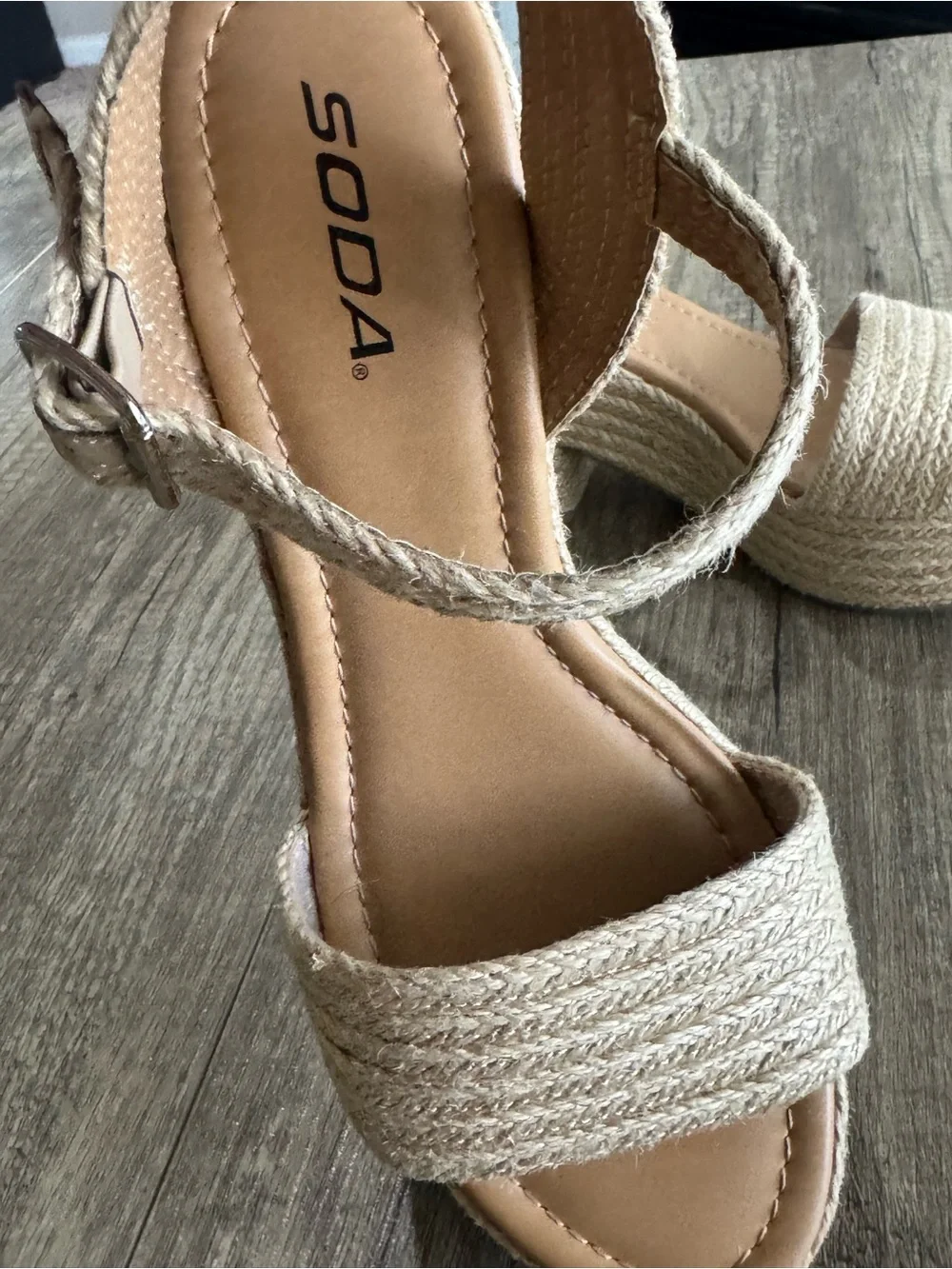 Women's Beige Woven Platform Sandals - Ankle Strap